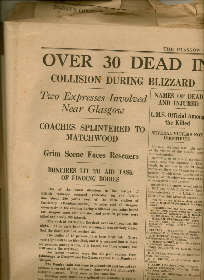 The Glasgow Herald from the day after the crash, 11 December 1937