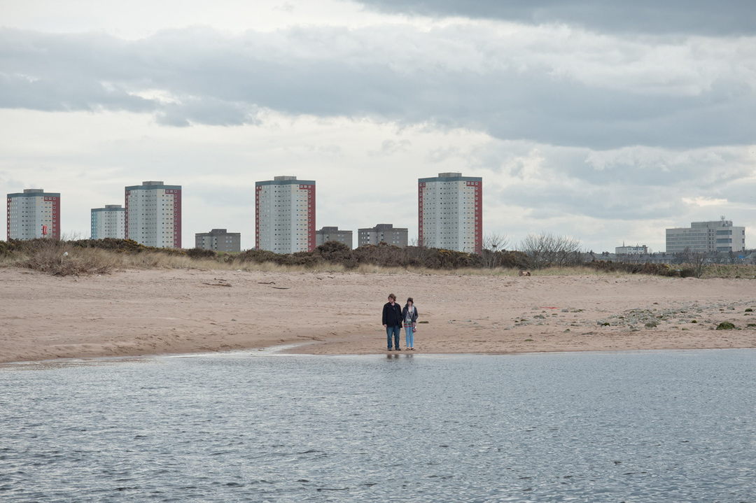 Couple on the bank of a river Don-modernist pastoral Donmouth, Aberdeen, 2014